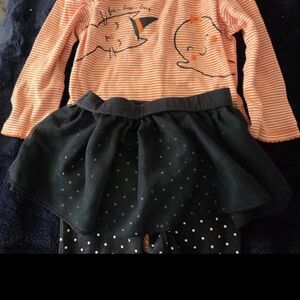 Carter's Orange Striped Top with Black Polka Dot Skirt Leggings